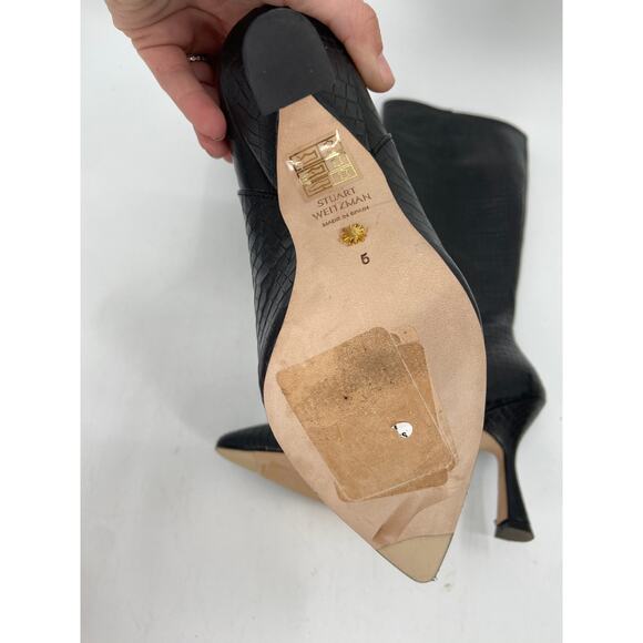 Stuart Weitzman Parton Knee High Boots Black Croc Embossed Size 5 NWOB - Picture 6 of 9